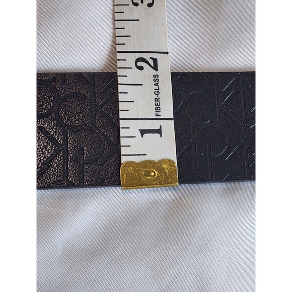 Calvin Klein Womens Black Embossed Logo Belt Silver Buckle Faux Leather Sz Small - Picture 13 of 15